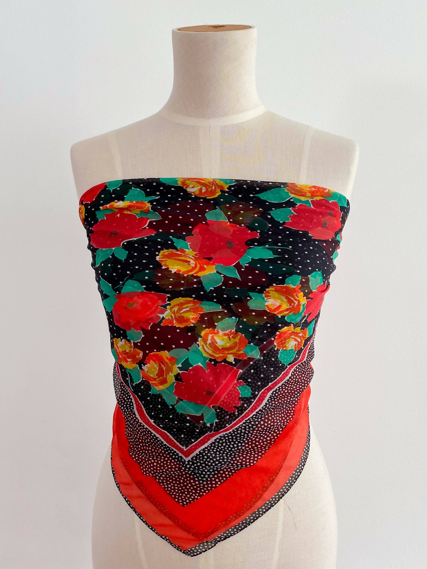 Multicoloured Floral and Polka-Dot Scarf