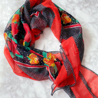 Multicoloured Floral and Polka-Dot Scarf