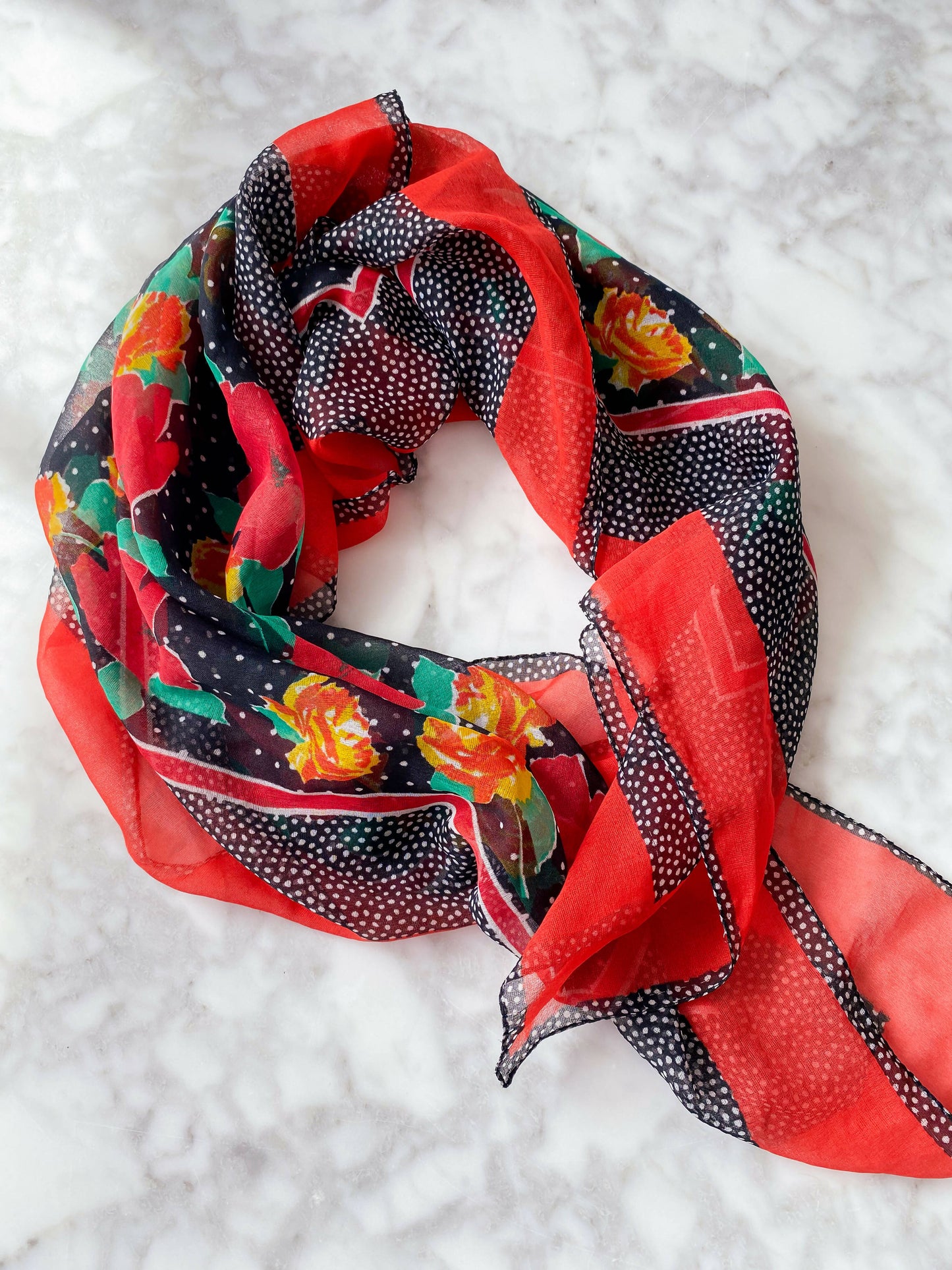 Multicoloured Floral and Polka-Dot Scarf